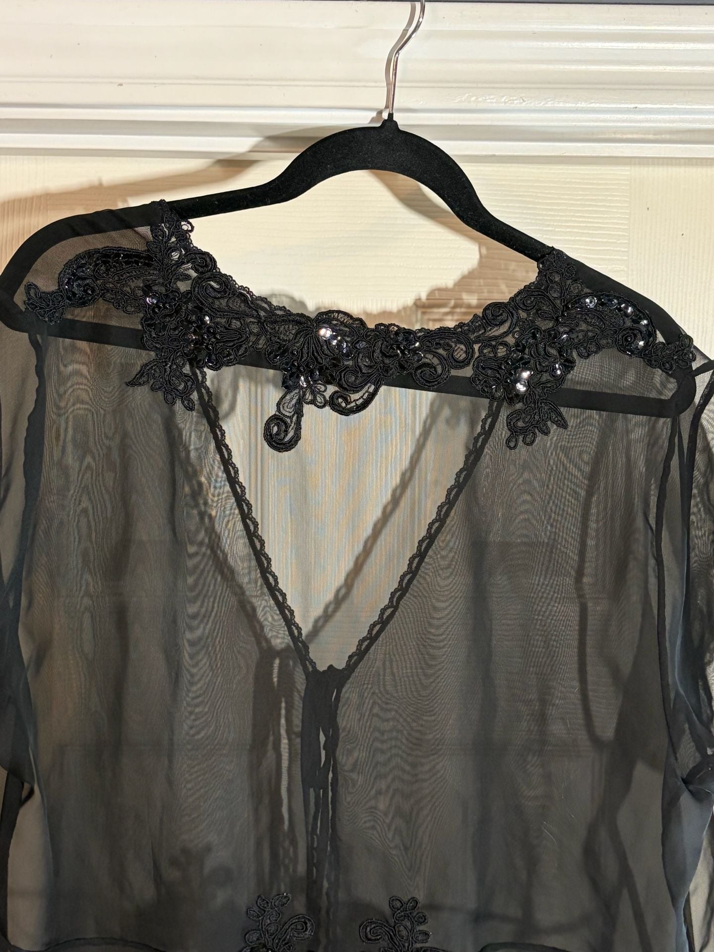 Sexy Sensual Coutures Black Sheer Lace Embellished Robe 22/24 Lingerie 7
