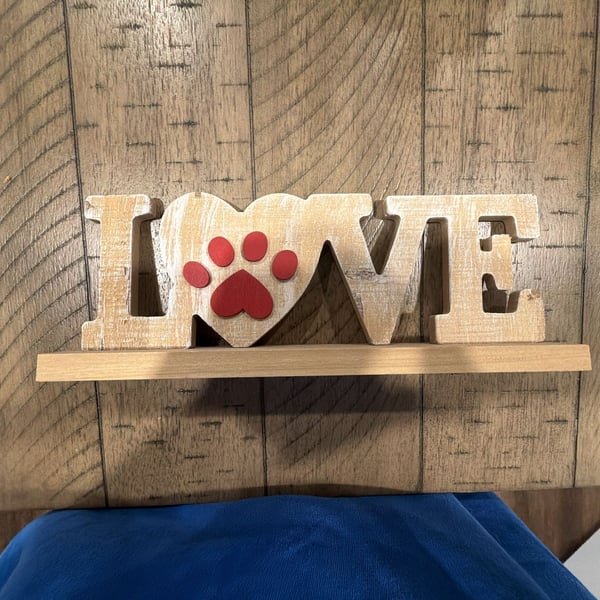 Blossom Bucket Wooden LOVE Block Sign with Paw Print Letter O