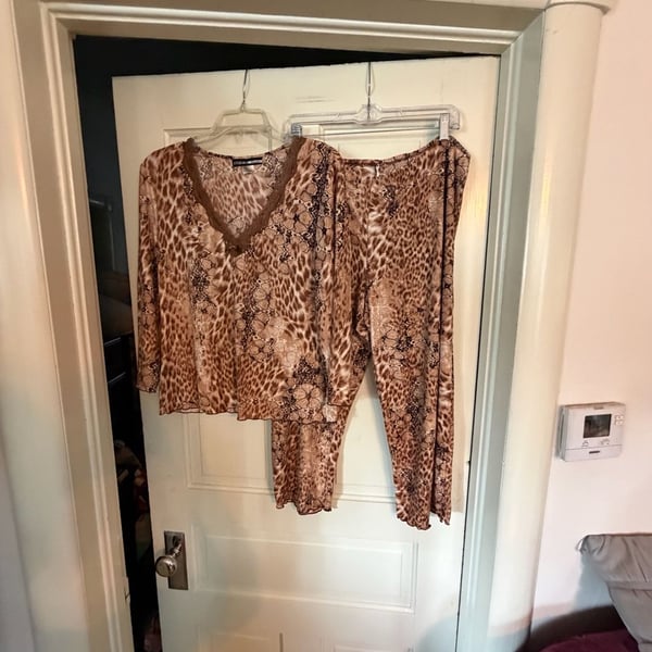 Studio Donatella Animal Print Lace-Trim 2-Piece Lounge Pajama Set
