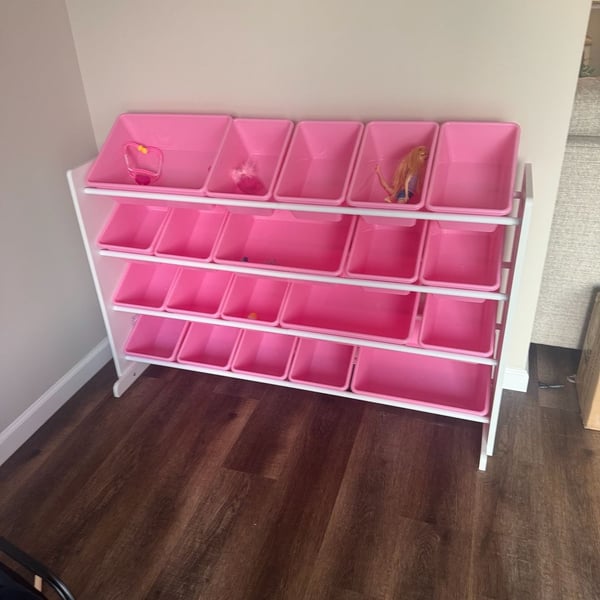 Humble Crew Charlotte White/Pink Extra Large Toy Storage Organizer with 20 Storage Bins