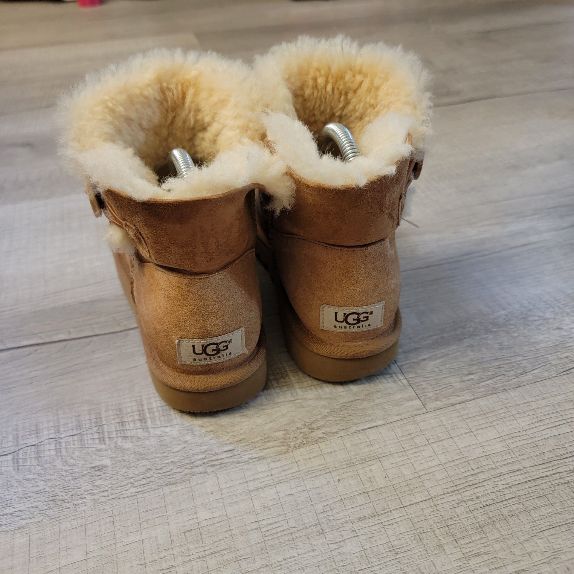 UGG Classic Bailey Button Mini Sheepskin Suede Ankle Boots in Chestnut 3
