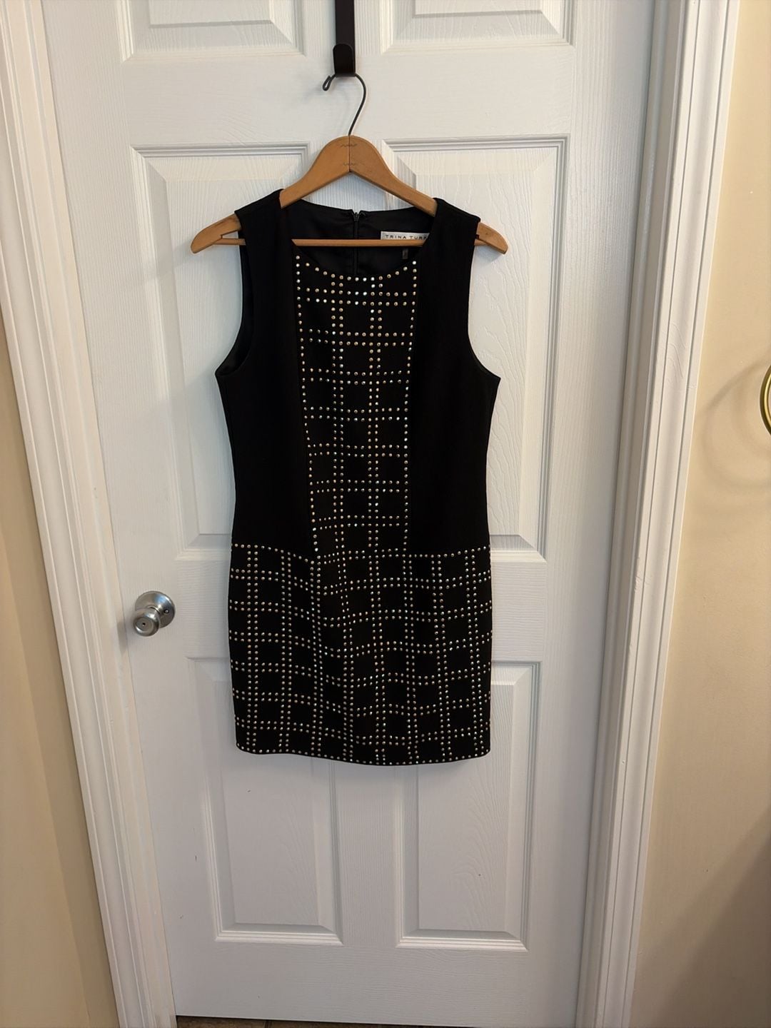 Trina Turk Black Sleeveless Sheath Dress with Gold Stud Embellishments 2