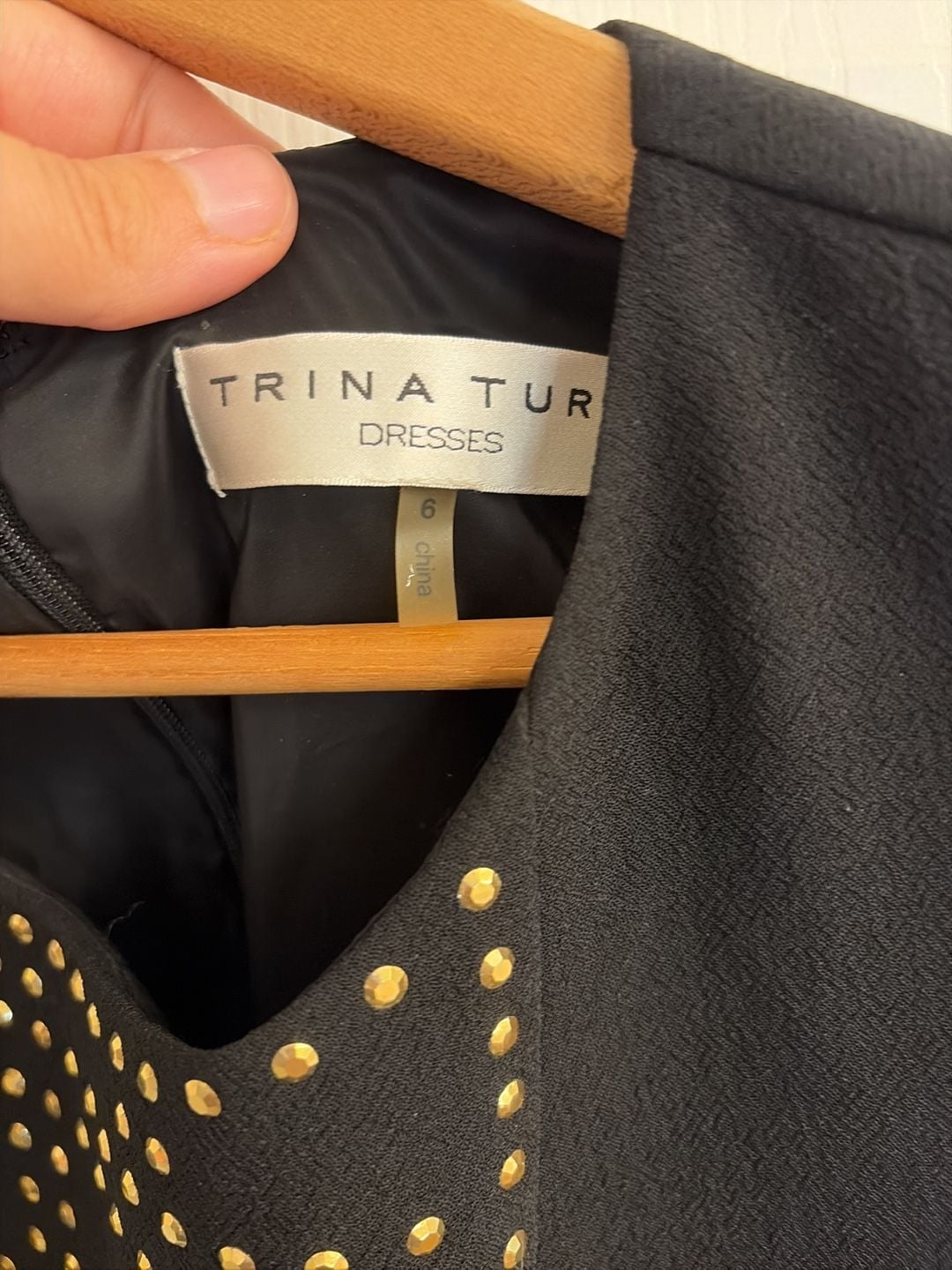 Trina Turk Black Sleeveless Sheath Dress with Gold Stud Embellishments 3
