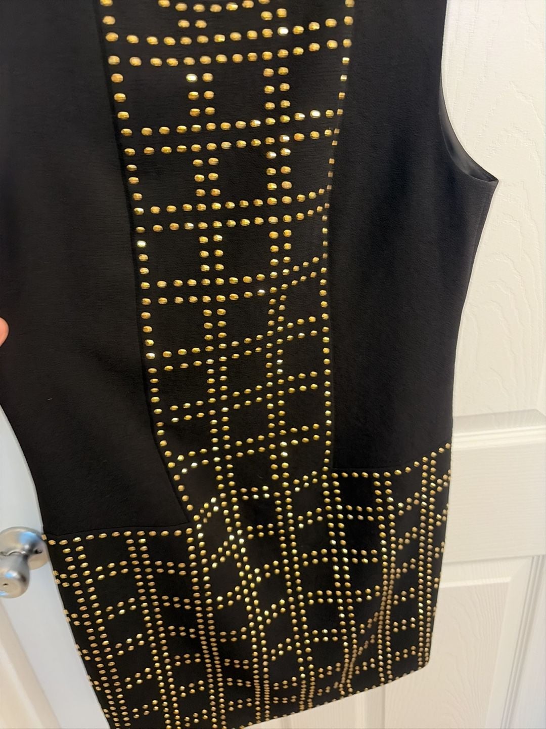 Trina Turk Black Sleeveless Sheath Dress with Gold Stud Embellishments 4