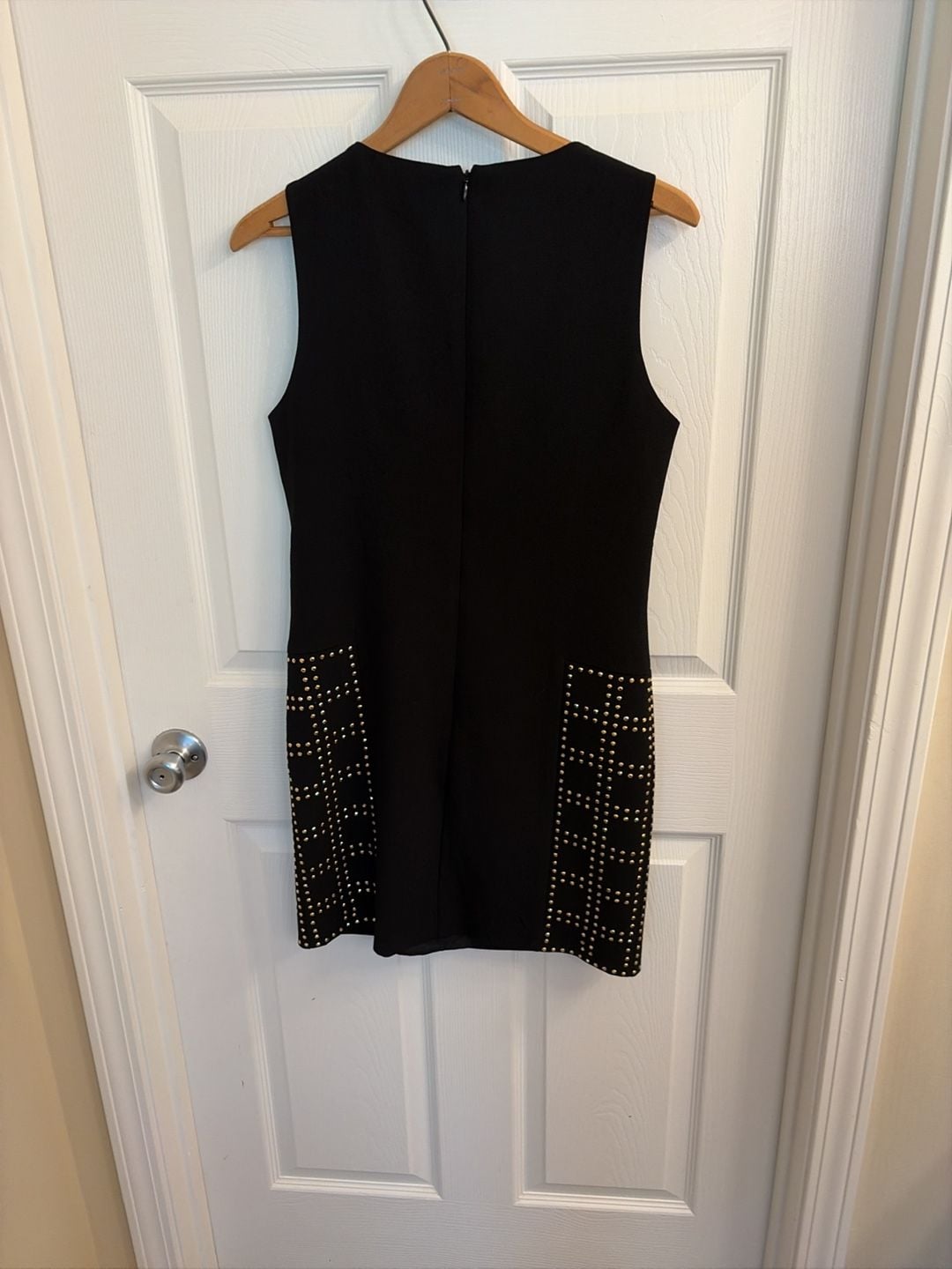 Trina Turk Black Sleeveless Sheath Dress with Gold Stud Embellishments 7