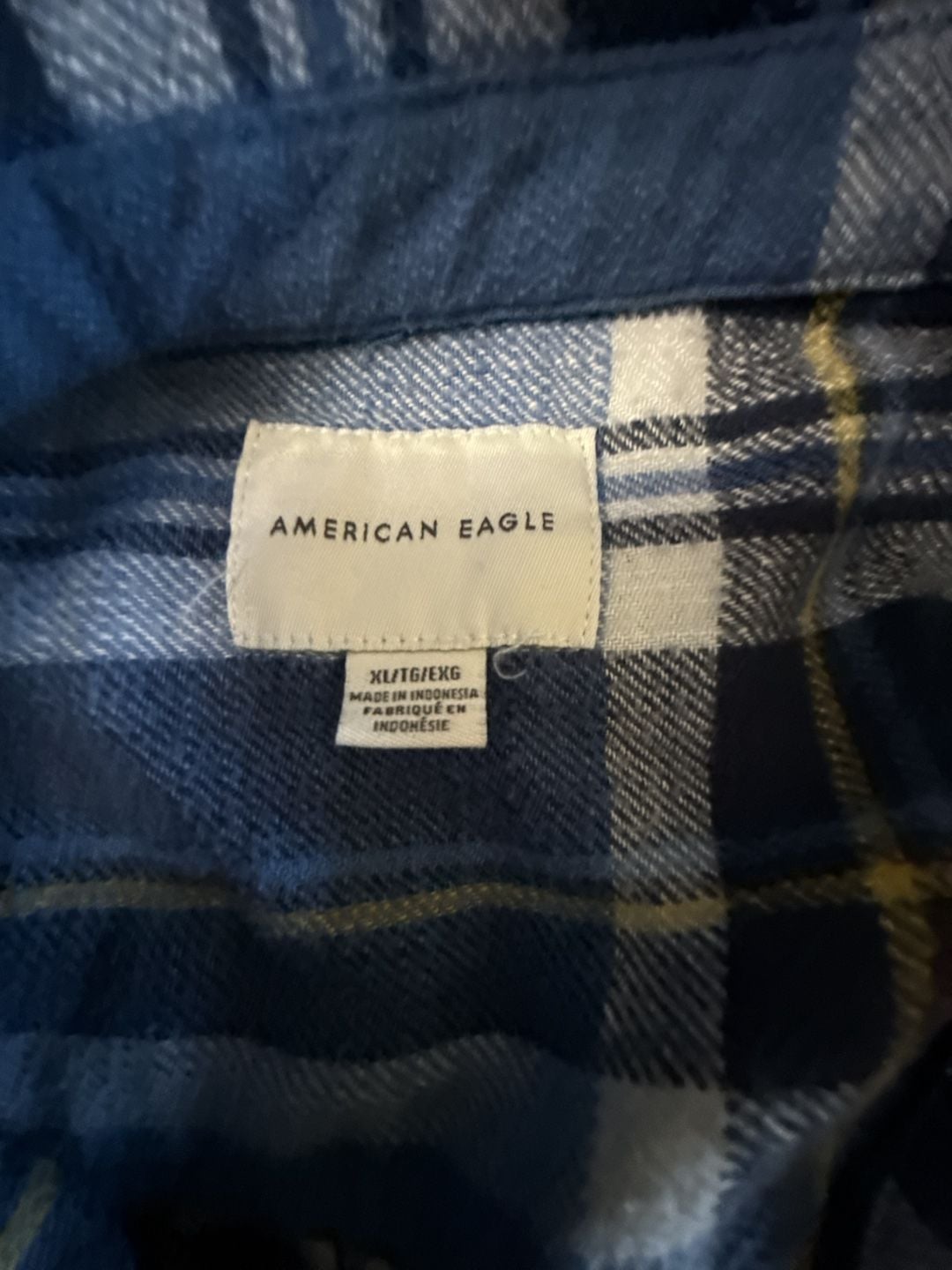 American Eagle Men's Blue Plaid Long Sleeve Flannel Shirt 3