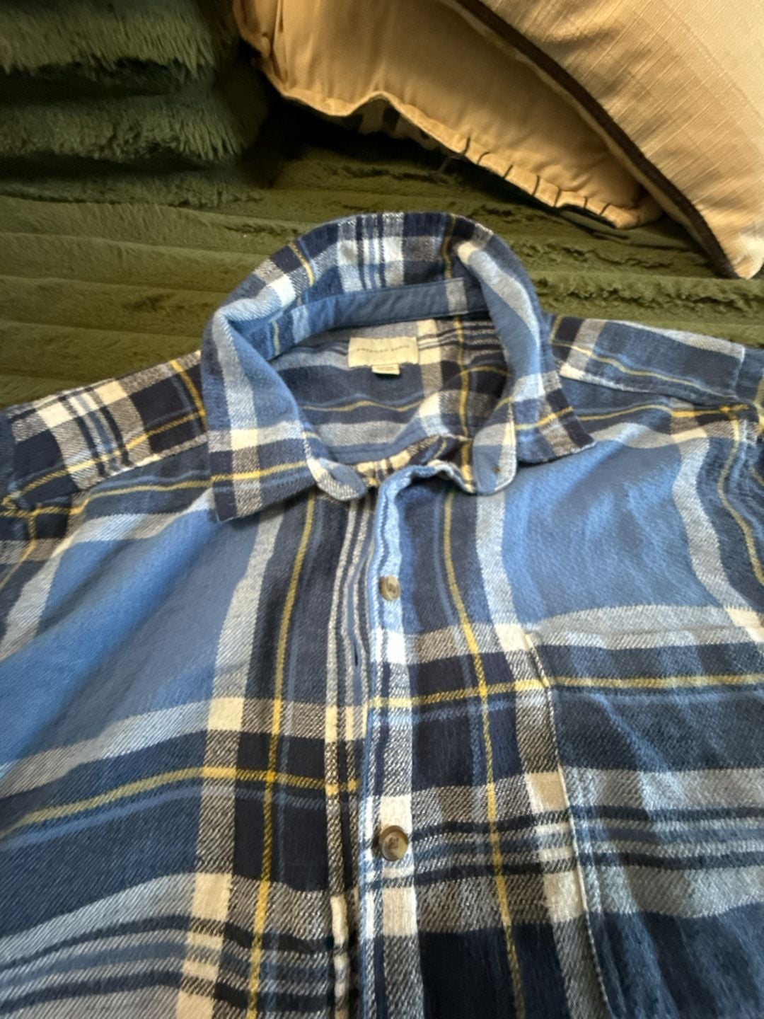 American Eagle Men's Blue Plaid Long Sleeve Flannel Shirt 4