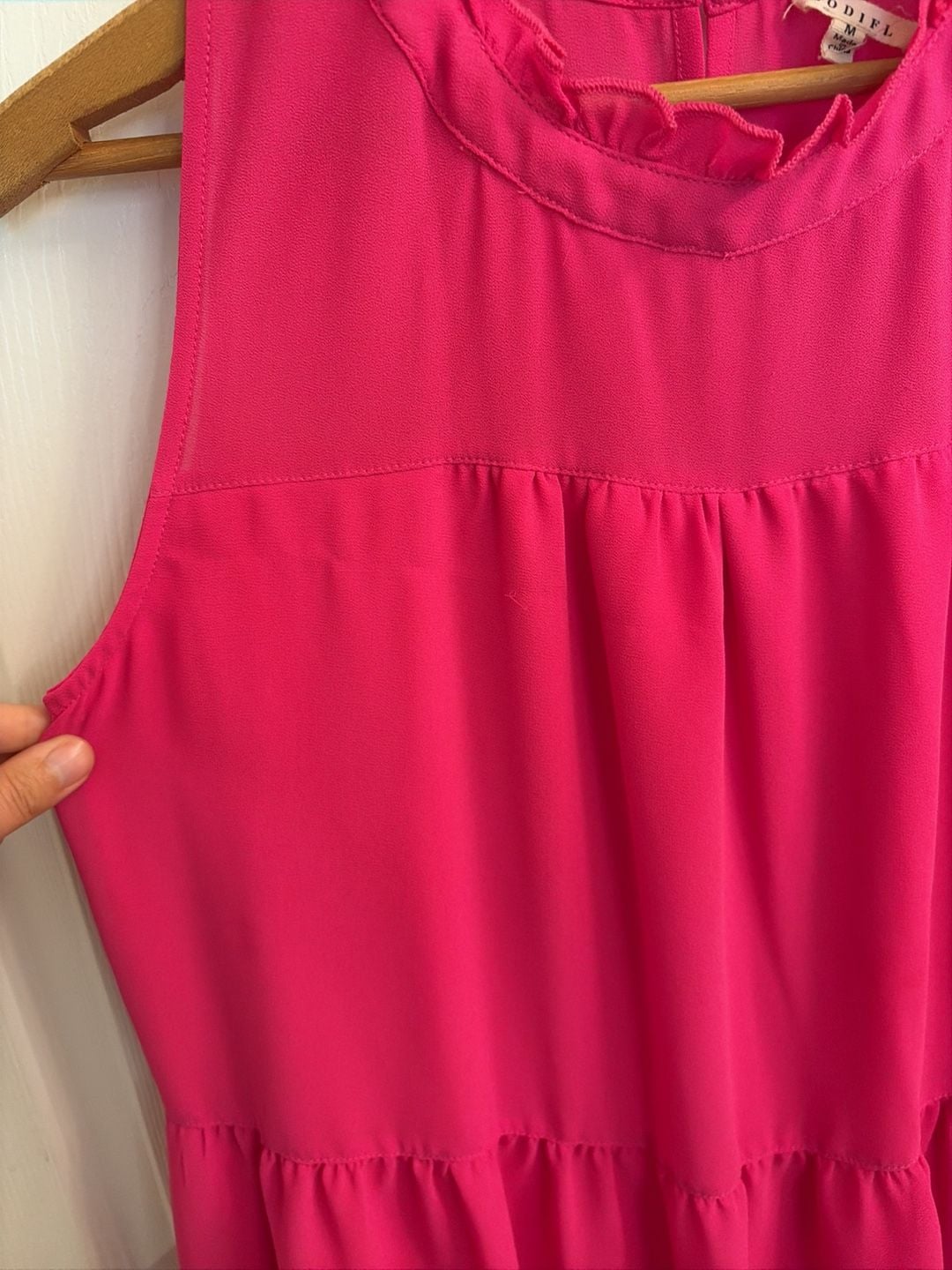 Jodifl Sleeveless Mock Neck Tiered Tank Top in Fuchsia Pink 3