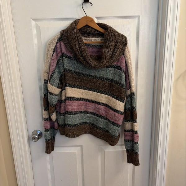 Before You Cowl Neck Striped Knit Sweater