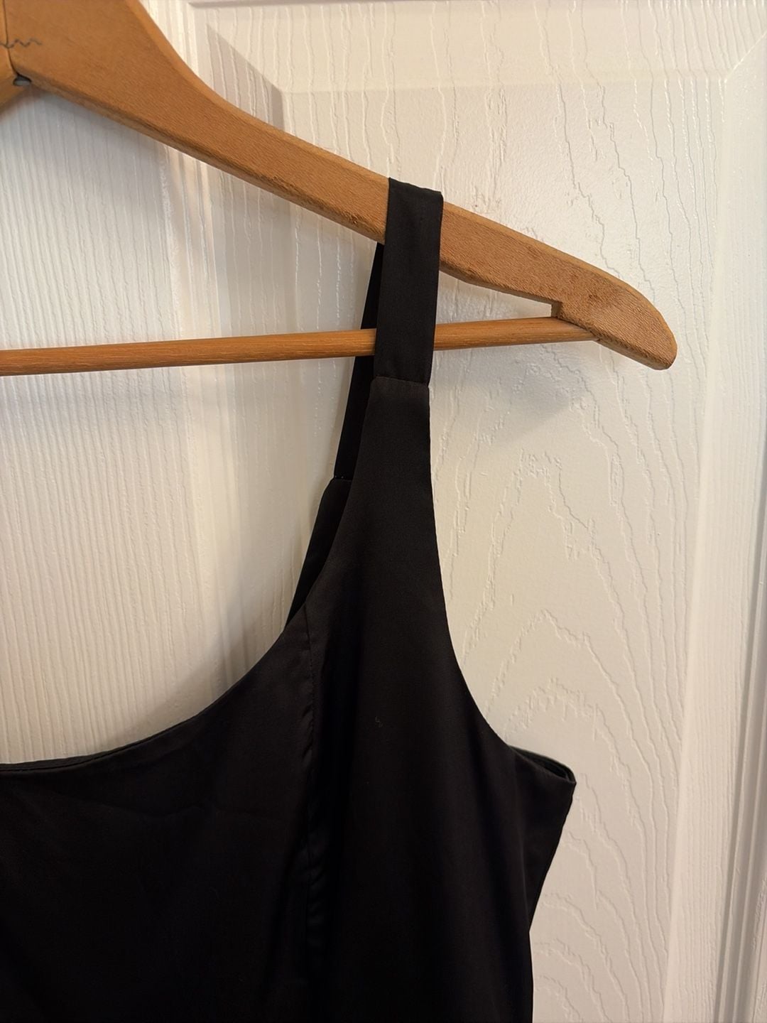 Le Lis Collection Black Satin Sleeveless Mini Dress with Ruffle Hem 4