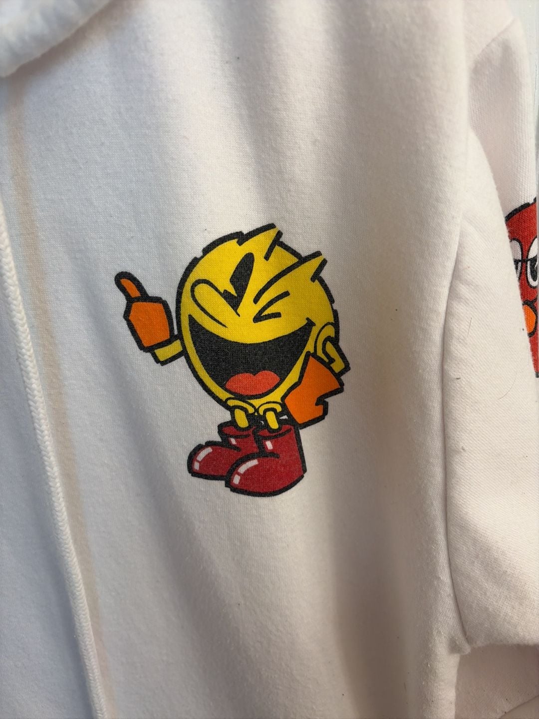 Pac-Man White Graphic Pullover Hoodie Sweatshirt with Sleeve Print 4