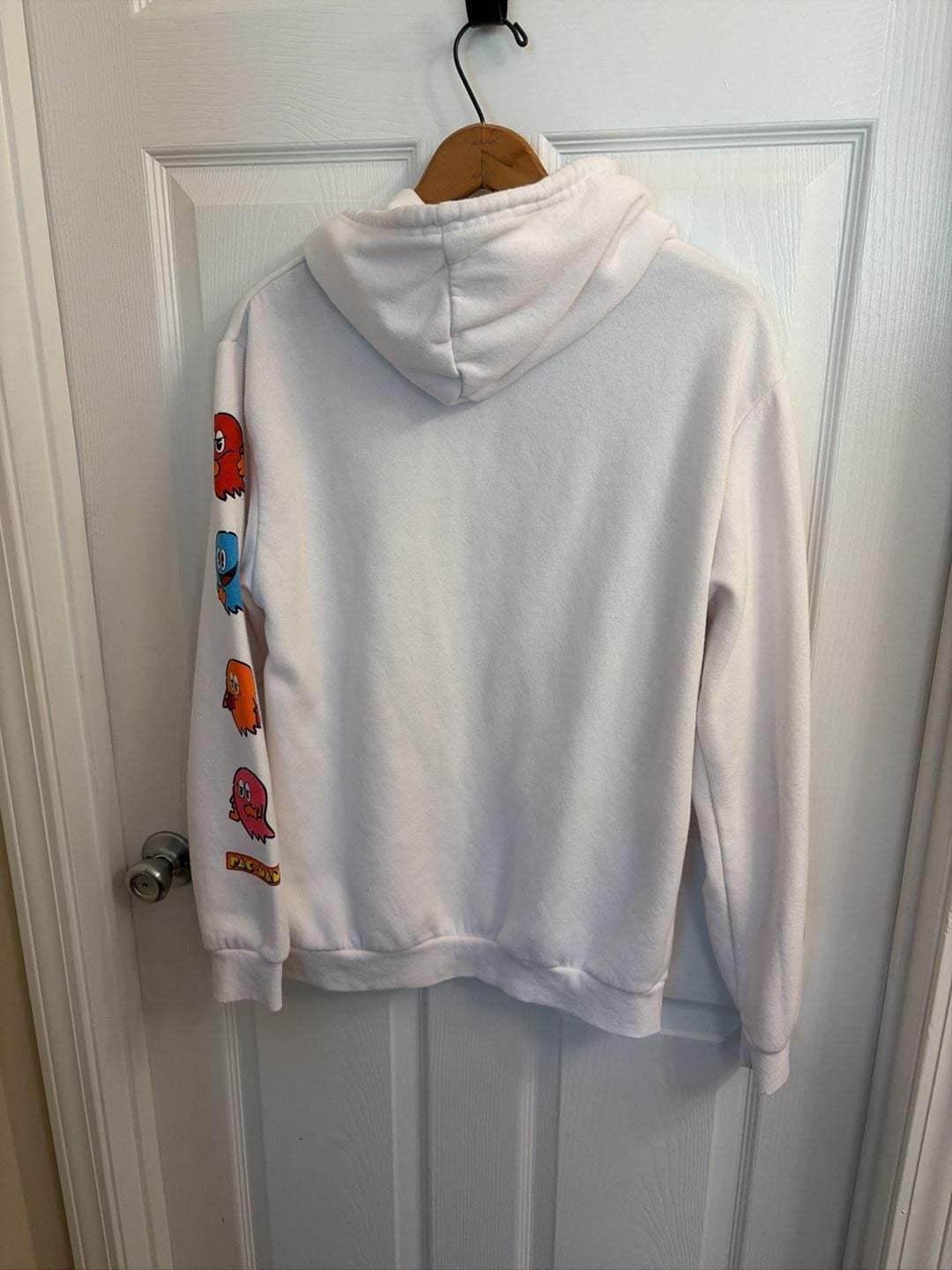 Pac-Man White Graphic Pullover Hoodie Sweatshirt with Sleeve Print 7