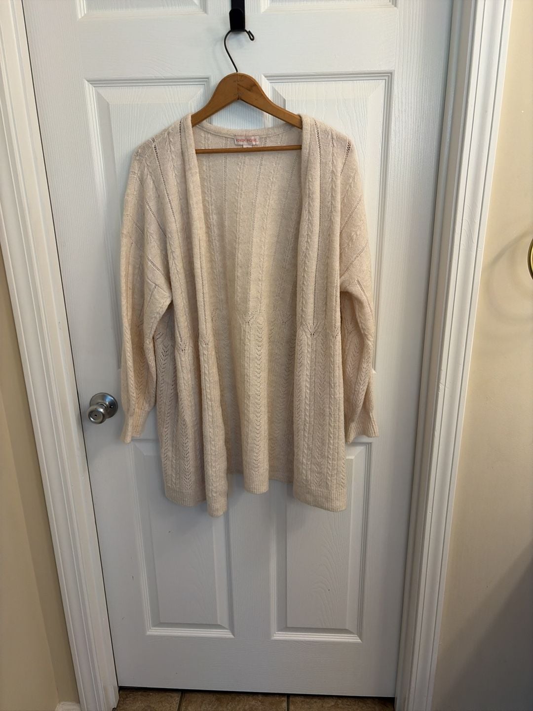 Knox Rose Cable Pointelle Open Front Cardigan Sweater in Cream 1