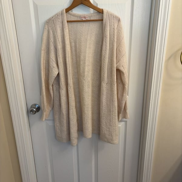 Knox Rose Cable Pointelle Open Front Cardigan Sweater in Cream
