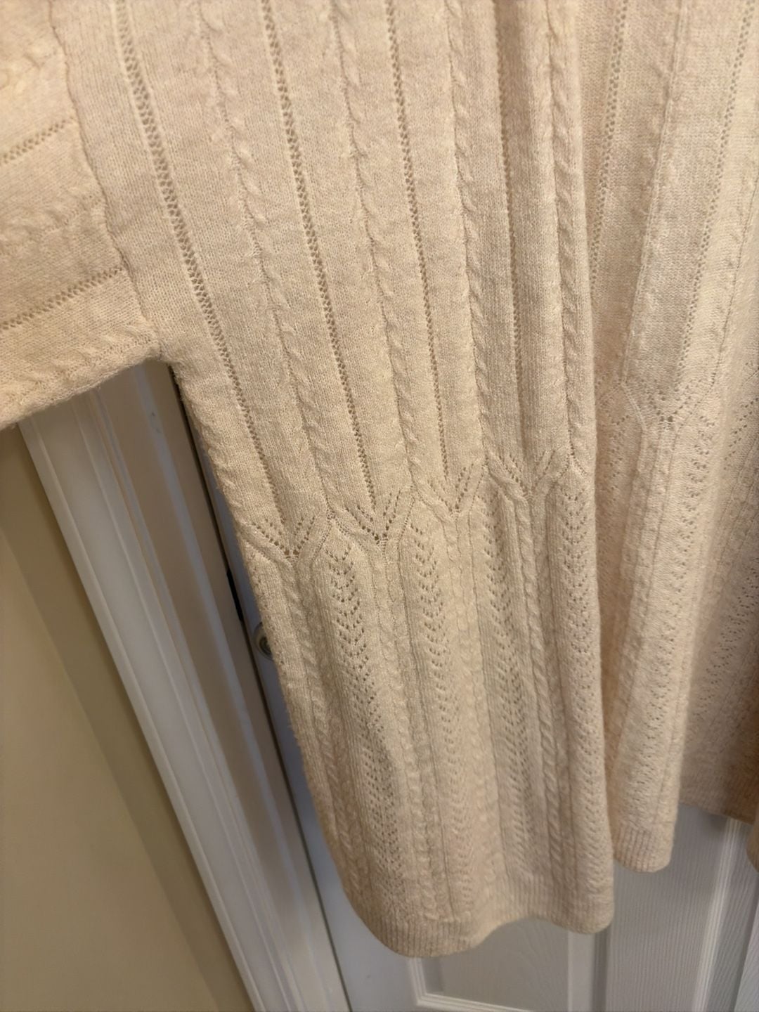 Knox Rose Cable Pointelle Open Front Cardigan Sweater in Cream 3