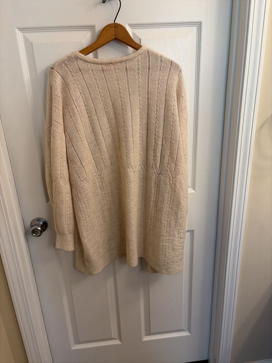 Knox Rose Cable Pointelle Open Front Cardigan Sweater in Cream 4
