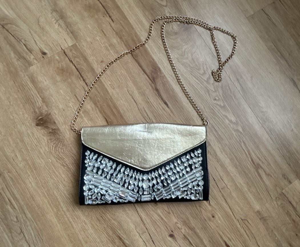 Torrid Black and Gold Envelope Clutch with Rhinestone Embellishments 2