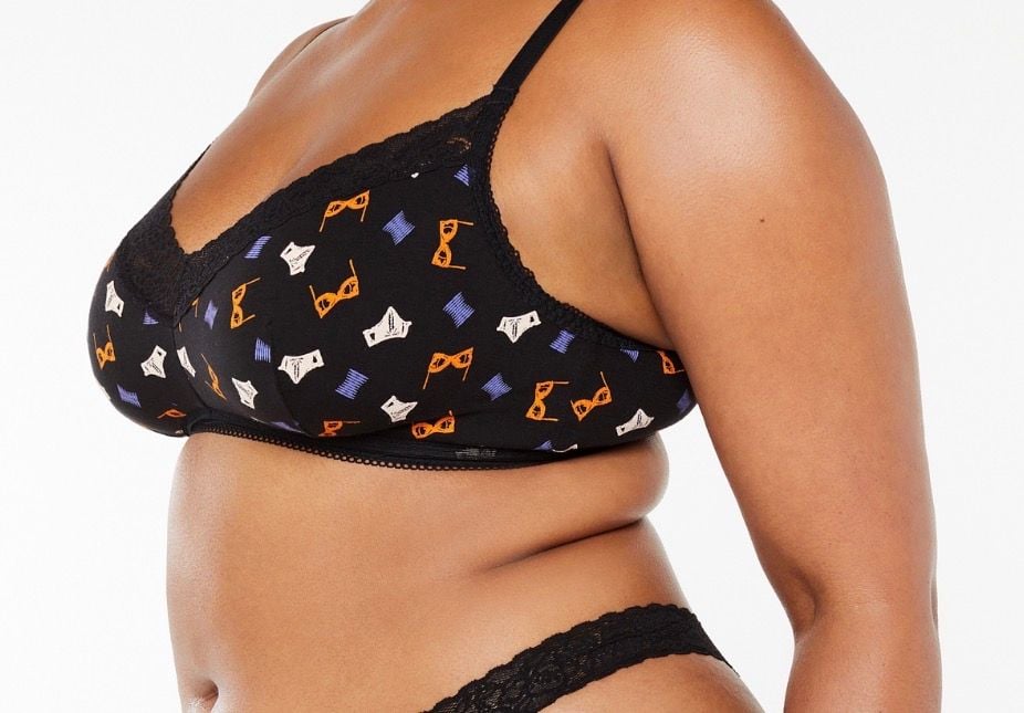 Savage X Fenty Cotton Essentials Lace-Trim Bralette in Black Graphic Print 1