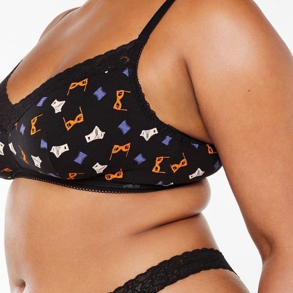 Savage X Fenty Cotton Essentials Lace-Trim Bralette in Black Graphic Print