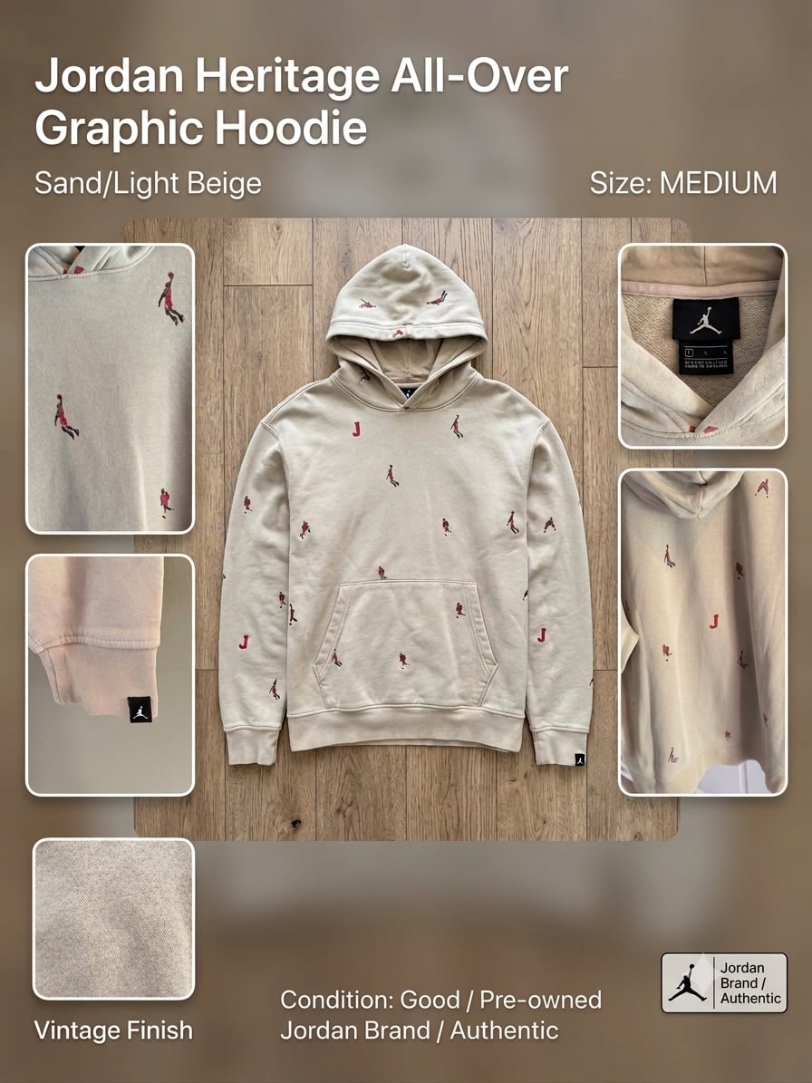 Jordan Essentials All-Over Print Holiday Fleece Hoodie in Rattan 1