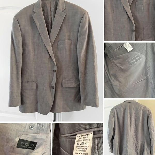 Michael Kors Men's Grey Wool Two-Button Suit Jacket Blazer Size 48R