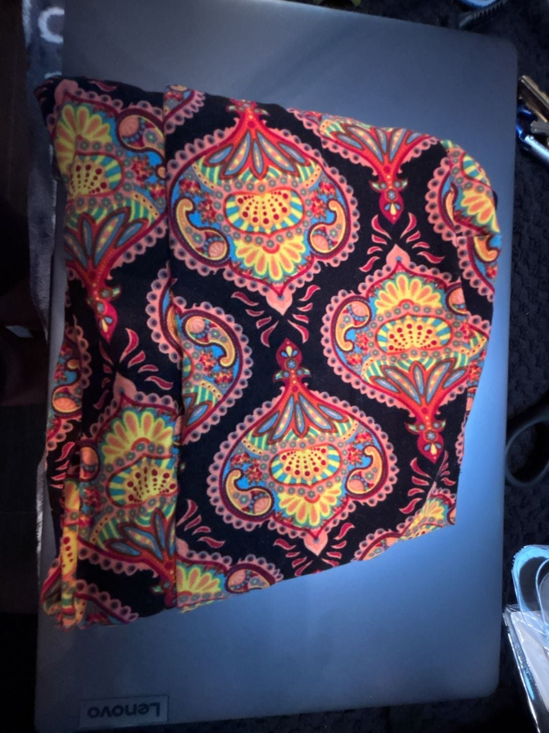LuLaRoe One Size Black Paisley Print Leggings 2