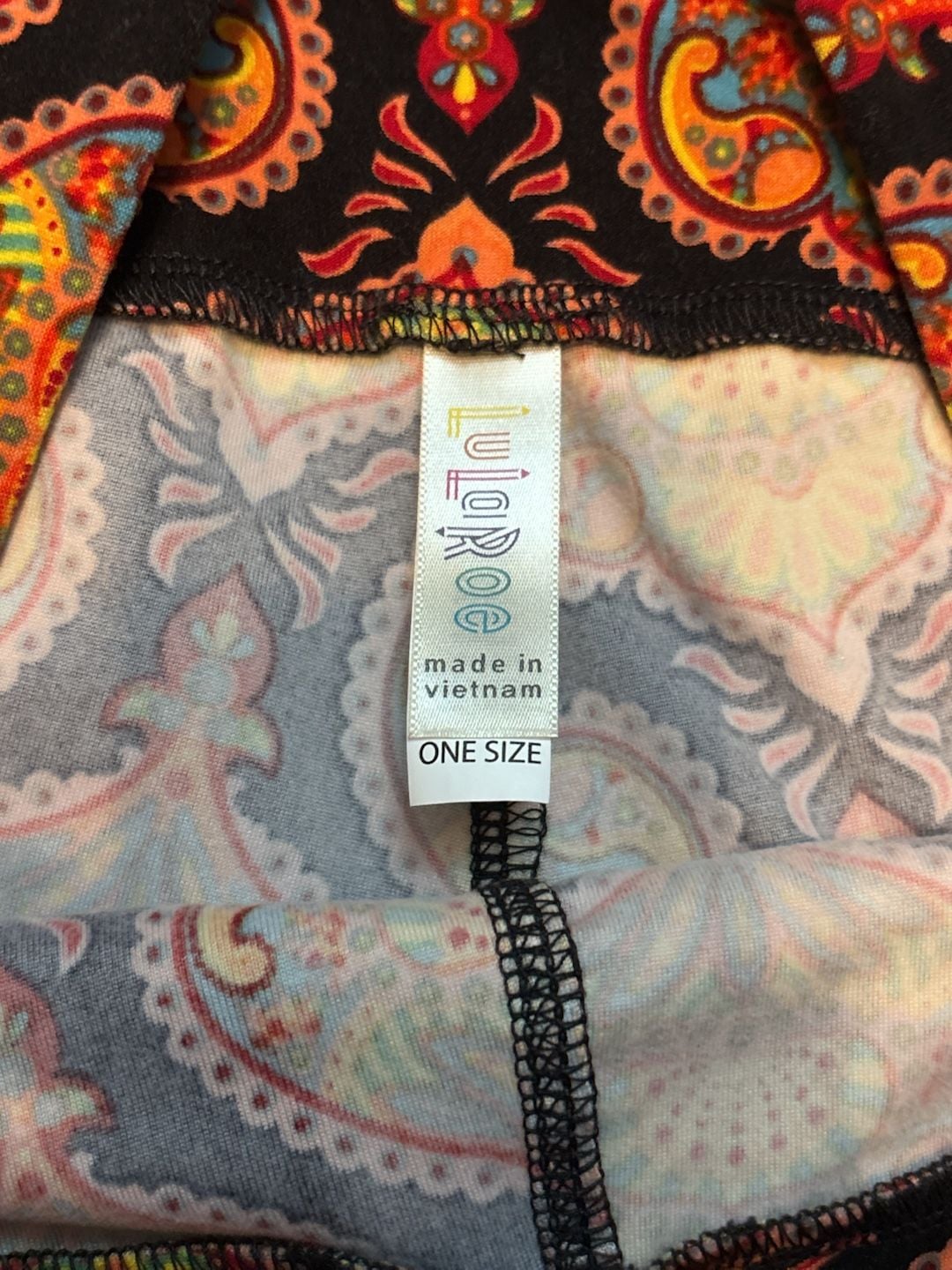 LuLaRoe One Size Black Paisley Print Leggings 3
