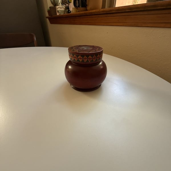 Bong's Gallery Indonesian Ketimus Wood Round Trinket Box with Lid