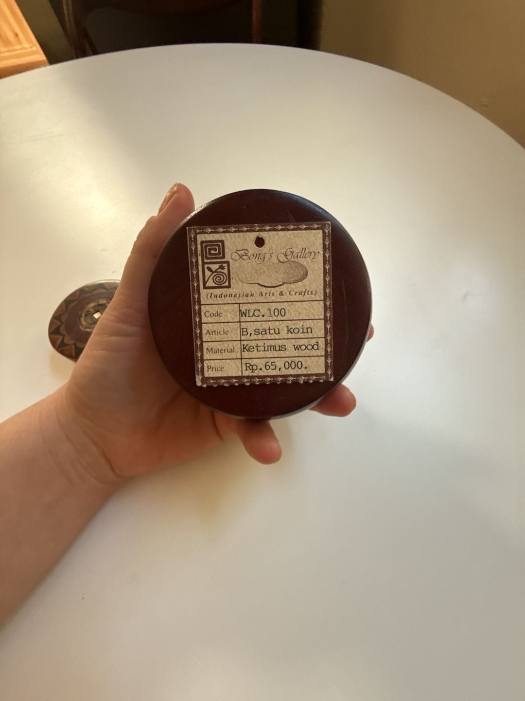 Bong's Gallery Indonesian Ketimus Wood Round Trinket Box with Lid 5