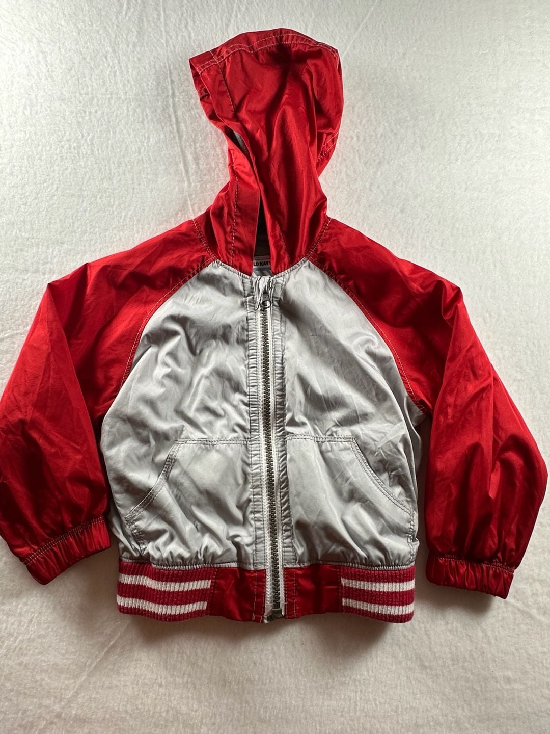 Old Navy Toddler Boys Red and Grey Zip-Up Hooded Varsity Jacket 2