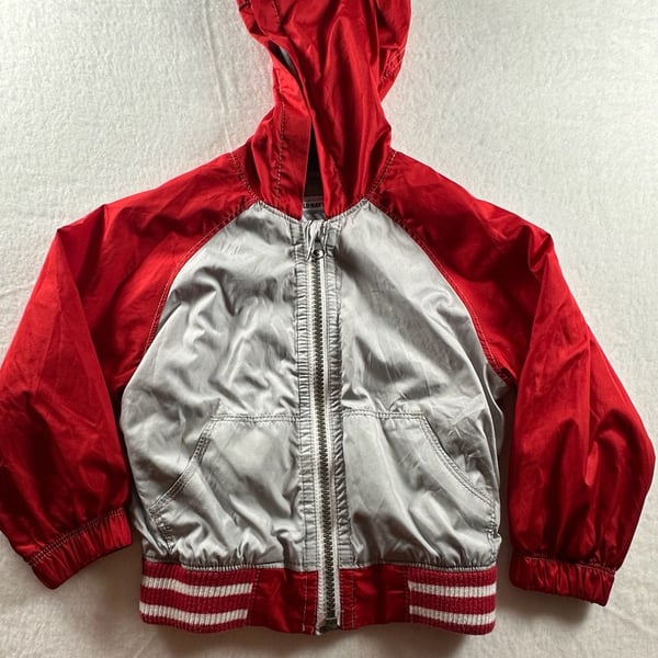 Old Navy Toddler Boys Red and Grey Zip-Up Hooded Varsity Jacket