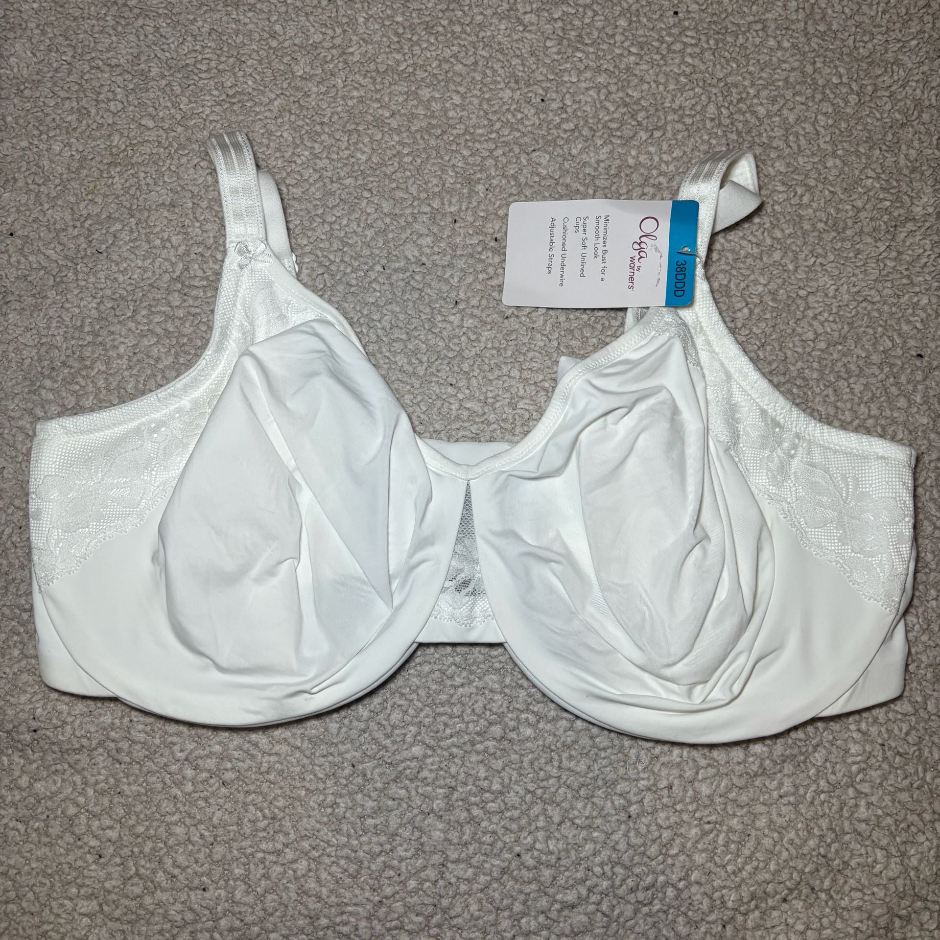 Olga by Warners Full Coverage Minimizer Underwire Bra, White, 38DDD 1