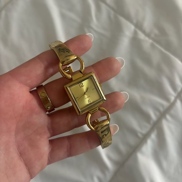 Vintage Gold Tone Women's Quartz Square Dial Link Bracelet Watch