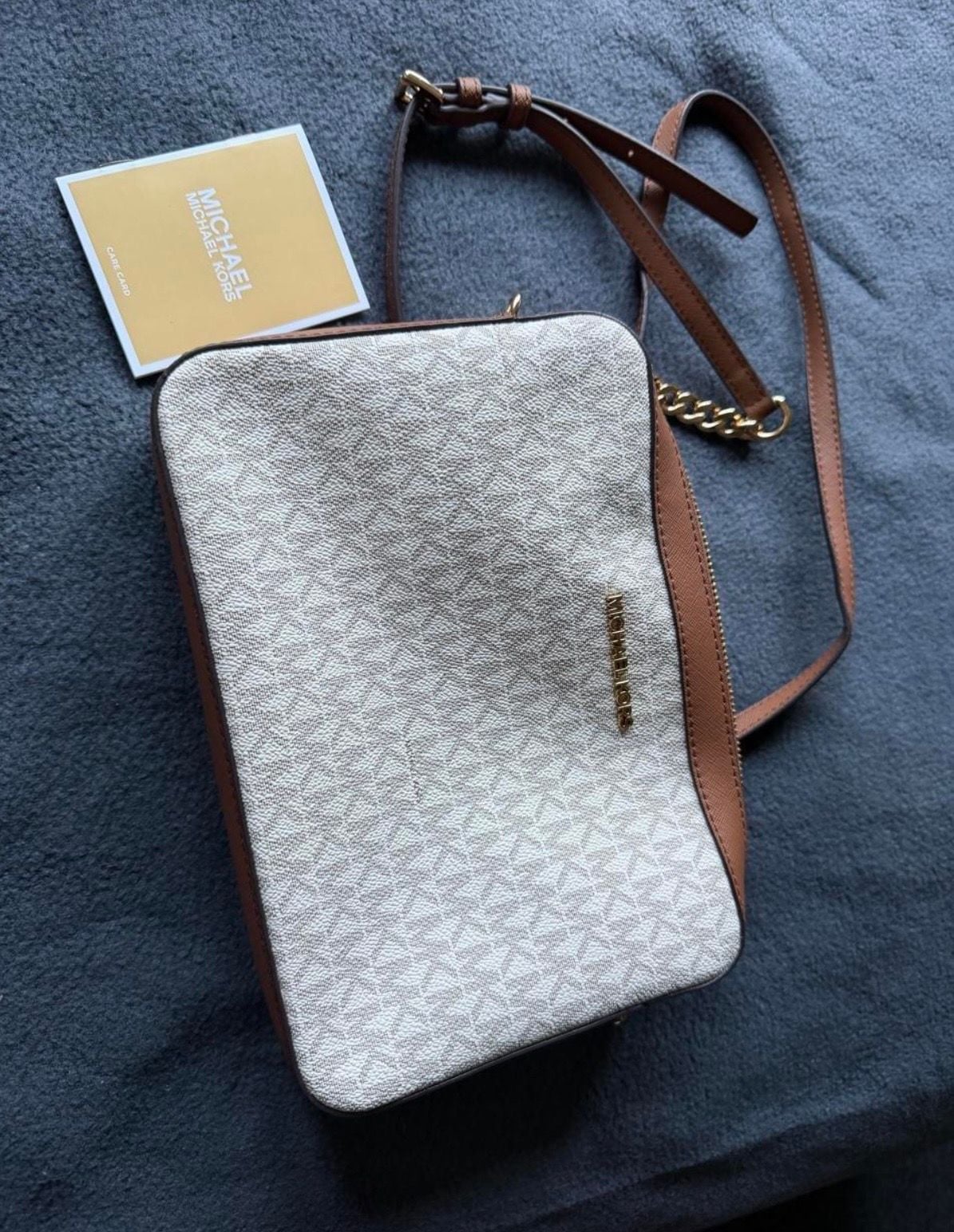 Michael Kors Jet Set Large Logo Crossbody Bag in Vanilla Signature 5