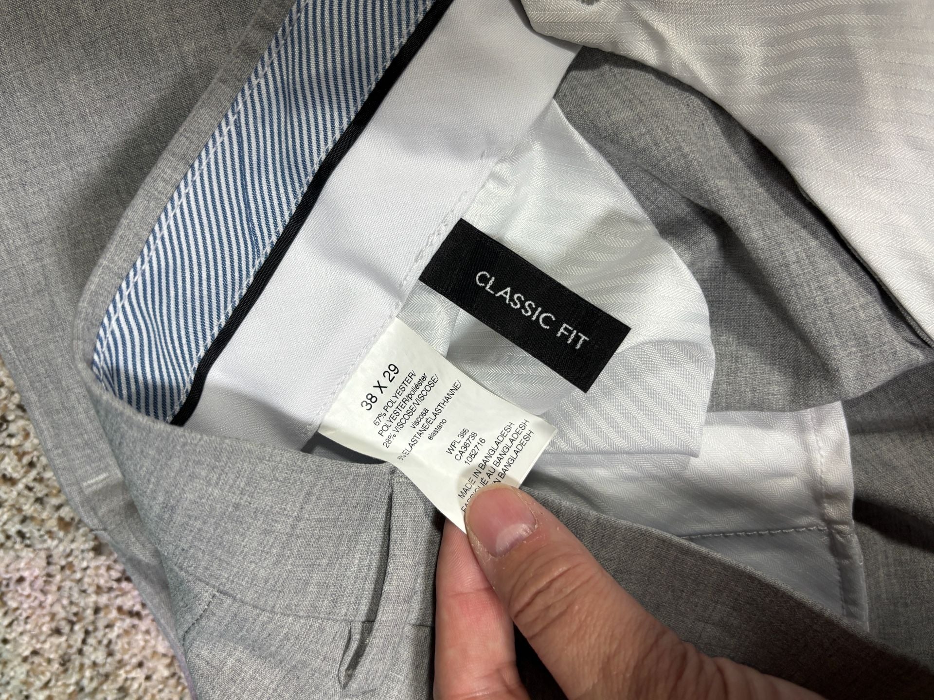 Classic Fit Men's Grey Dress Trousers Size 38x29 3
