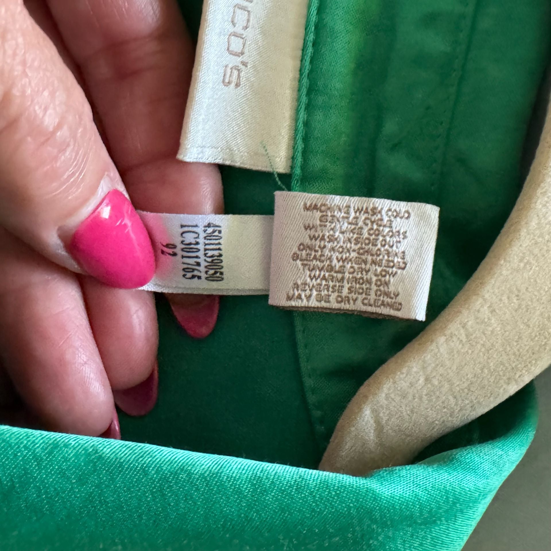 Chico's Women's Emerald Metallic Green Button-Front Utility Jacket Size 3 10