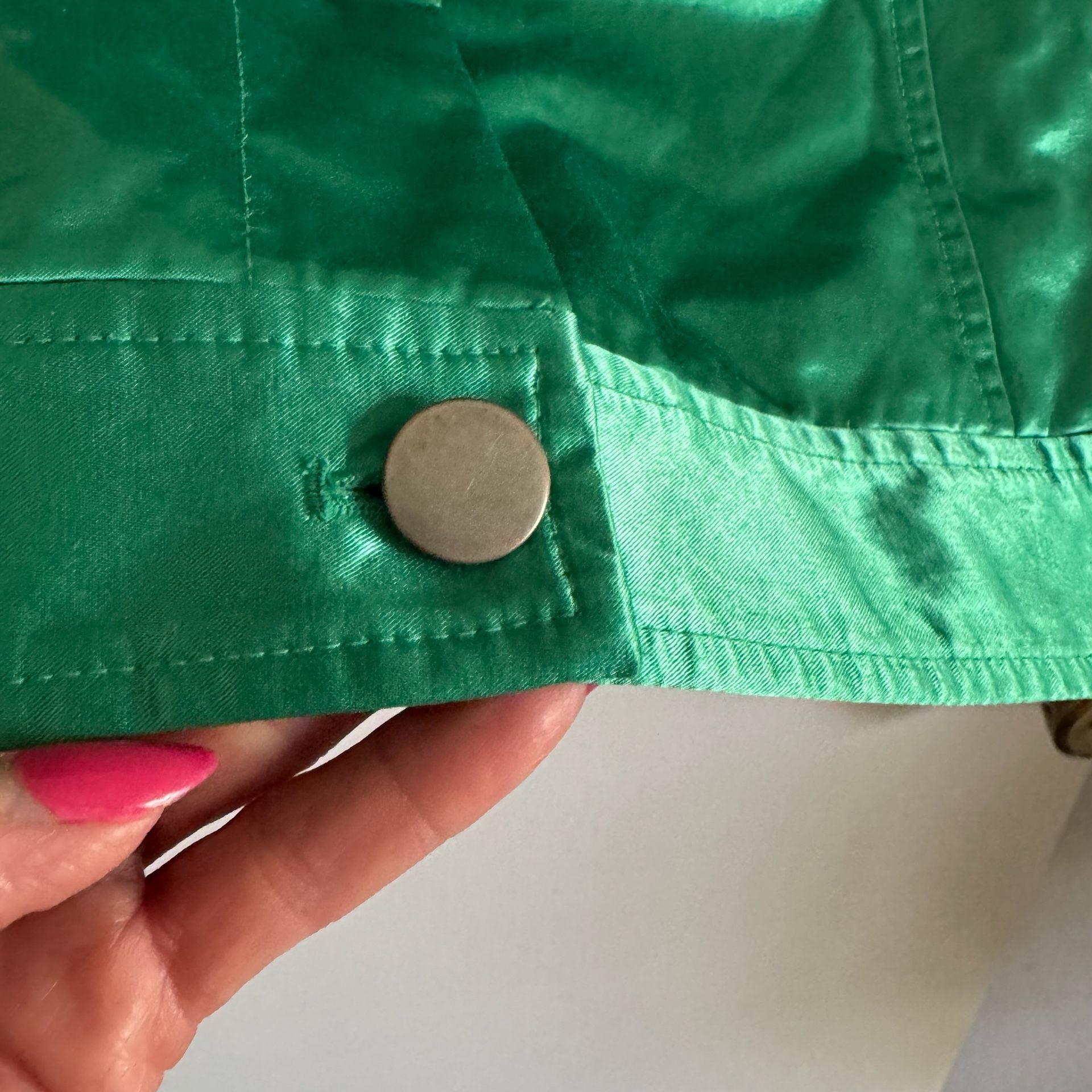 Chico's Women's Emerald Metallic Green Button-Front Utility Jacket Size 3 11
