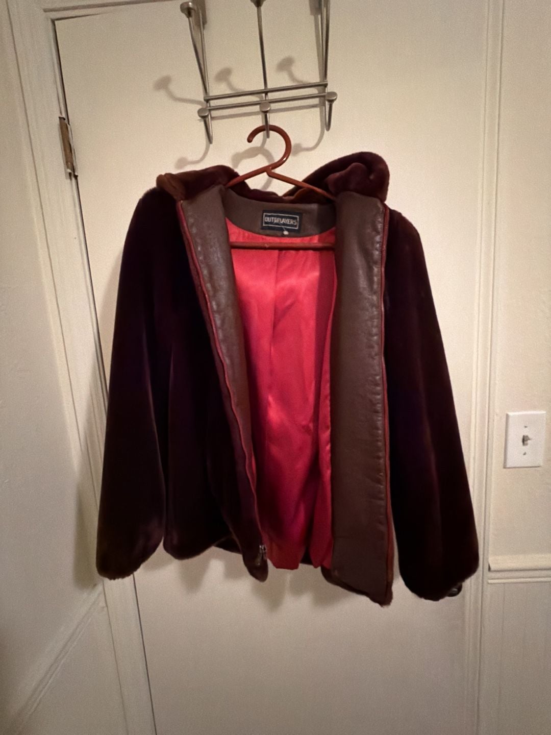 Vintage Outerlayers Burgundy Faux Fur Hooded Zip-Up Jacket 2