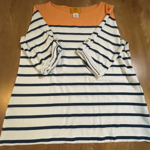 Ruby Rd. Petite Striped Boat Neck 3/4 Sleeve Top