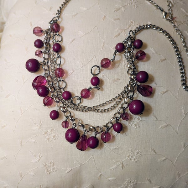 Paparazzi Rockin Rockette Purple Silver-Tone Multi-Strand Statement Necklace