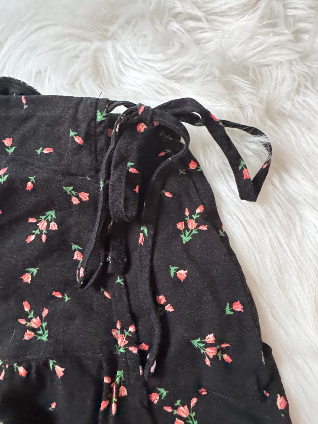 Urban Outfitters Size S Black Floral Print Ruffle Wrap Mini Skirt 5