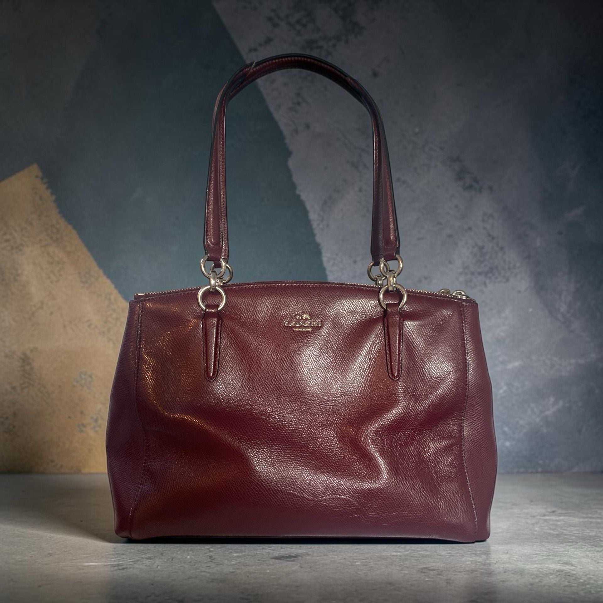 Coach Christie Carryall Burgundy Pebbled Leather Satchel Bag 7