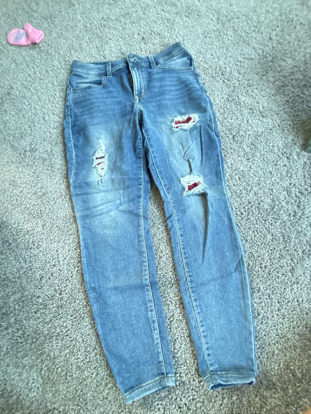 Women's High-Rise Distressed Jeans with Plaid Patchwork 2