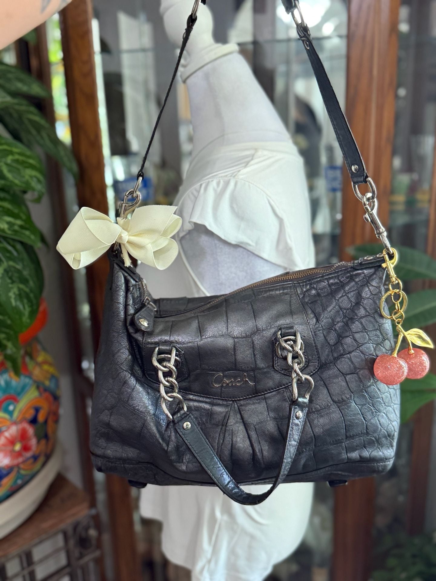 Coach Ashley Croc-Embossed Satchel 7