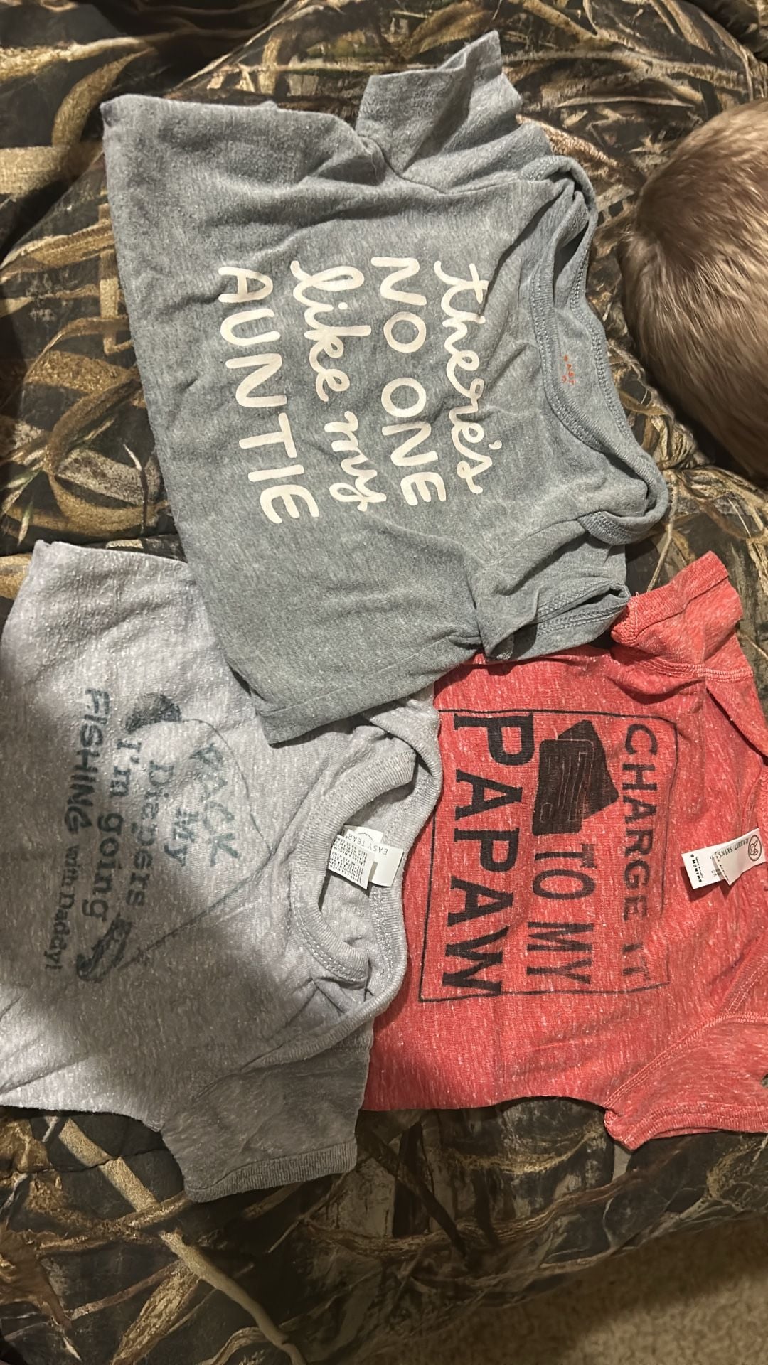 Lot of 3 Infant Baby Bodysuits - Auntie, Fishing, and Papaw Themes 1