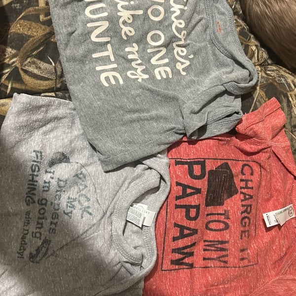Lot of 3 Infant Baby Bodysuits - Auntie, Fishing, and Papaw Themes