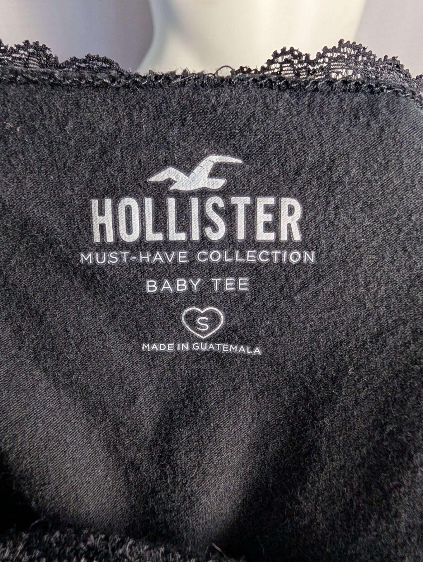 Hollister Must-Have Collection Black Square Neck Lace Trim Baby Tee 4