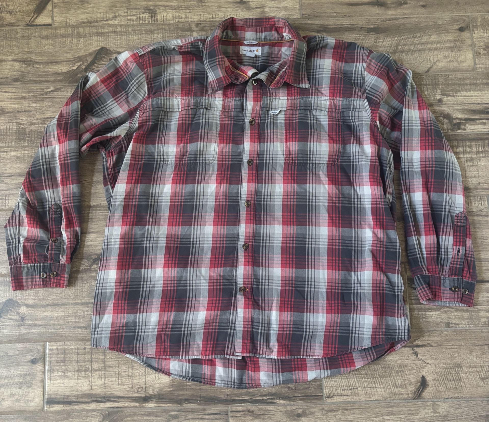 Carhartt Men’s 3XL Relaxed Fit Plaid Long Sleeve Button-Up Work Shirt Red Gray #Vintage #Carhartt 2