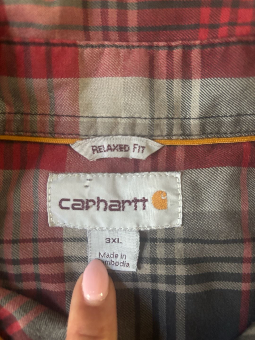 Carhartt Men’s 3XL Relaxed Fit Plaid Long Sleeve Button-Up Work Shirt Red Gray #Vintage #Carhartt 3