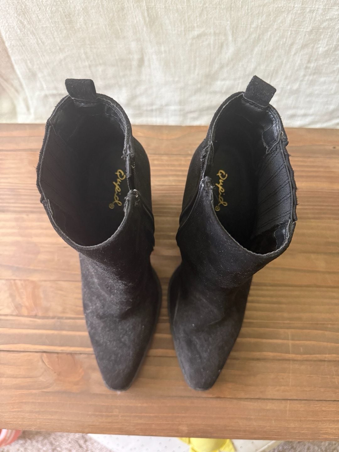 Qupid Black Faux Suede Pointed Toe Block Heel Ankle Boots 13